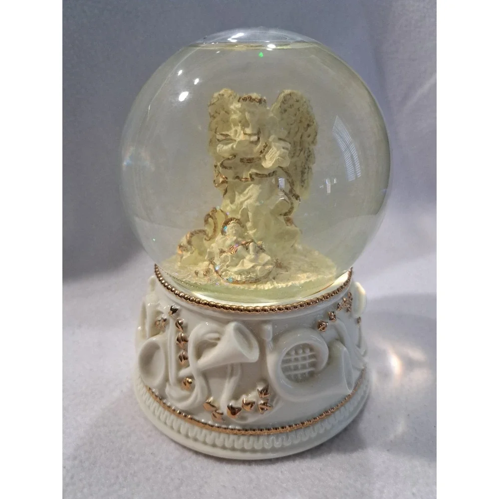 RARE 1996 SAN FRANCISCO MUSIC BOX CO ANGEL SNOW‎ GLOBE MUSICAL HARK THE HERALD